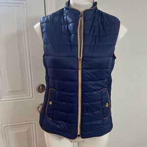 NWT Lee Hanton International Blue Quilted Puffer Vest with Stand-Up Collar